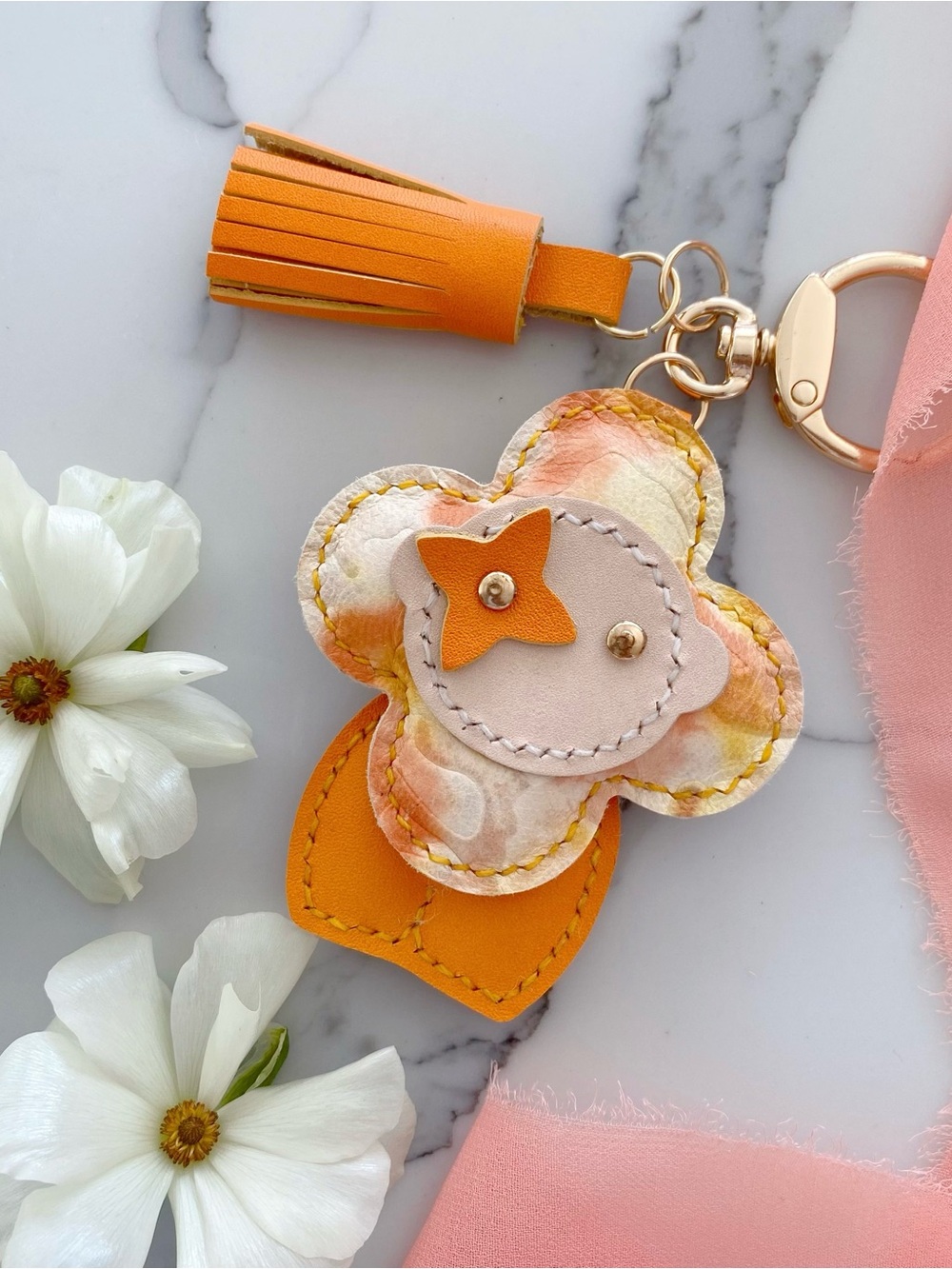 Handmade Vivienne Doll Leather Bag Charm - Orange